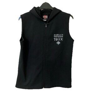 Vintage Harley Davidson Sweatshirt Vest Womens L Black Y2K Hooded Sleeveless